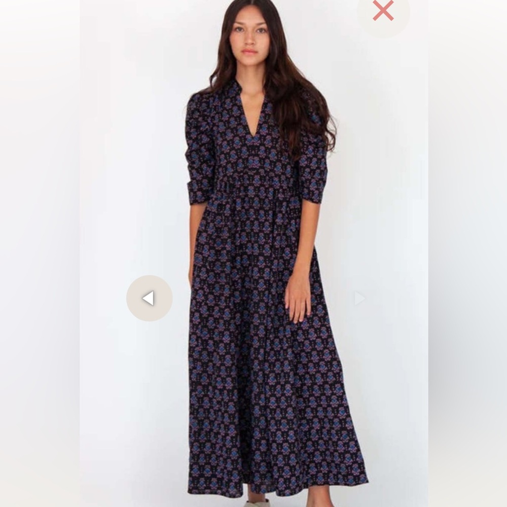Matta Navy Floral Maxi Dress with Purple Print